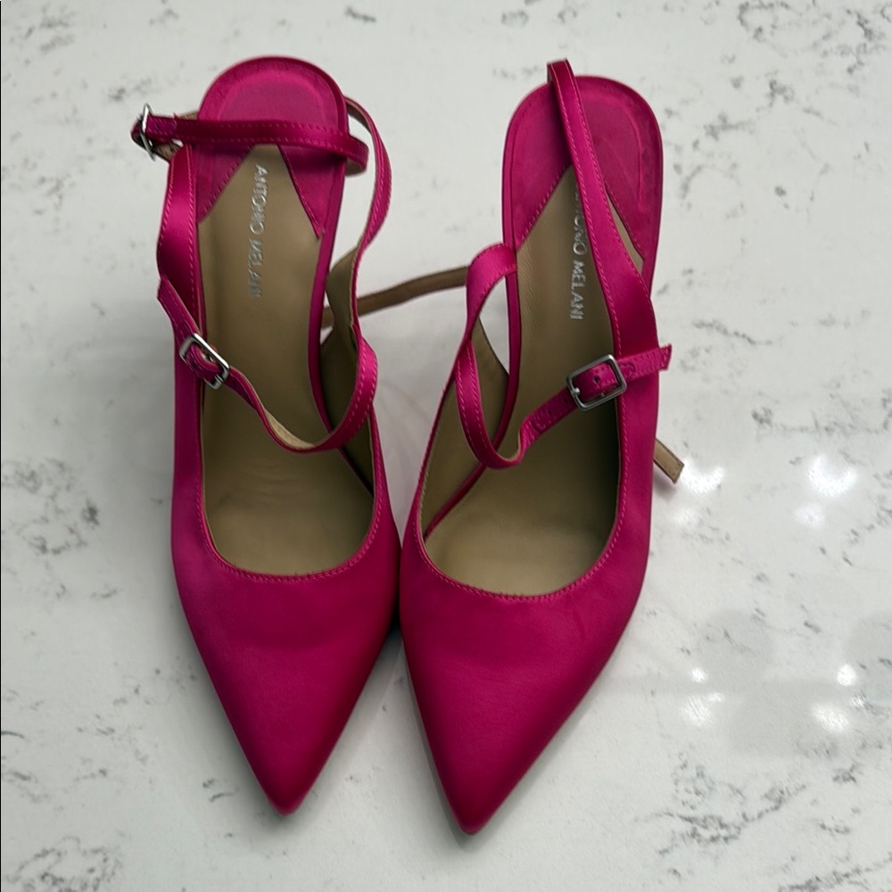 ANTONIO MELANI Pink Stiletto Heels with Intricate Straps